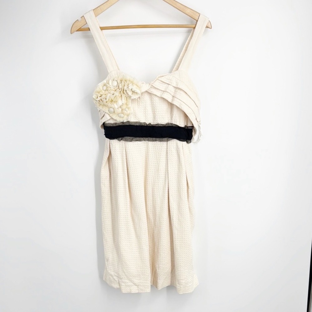 Anthropologie Deletta Dress Cream Waffle Knit Sleeveless Floral Applique small